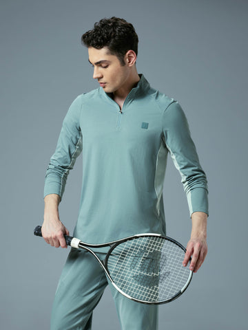 Men Colorblock Slim Fit Mock Neck Sports T-shirt with COTFLEX