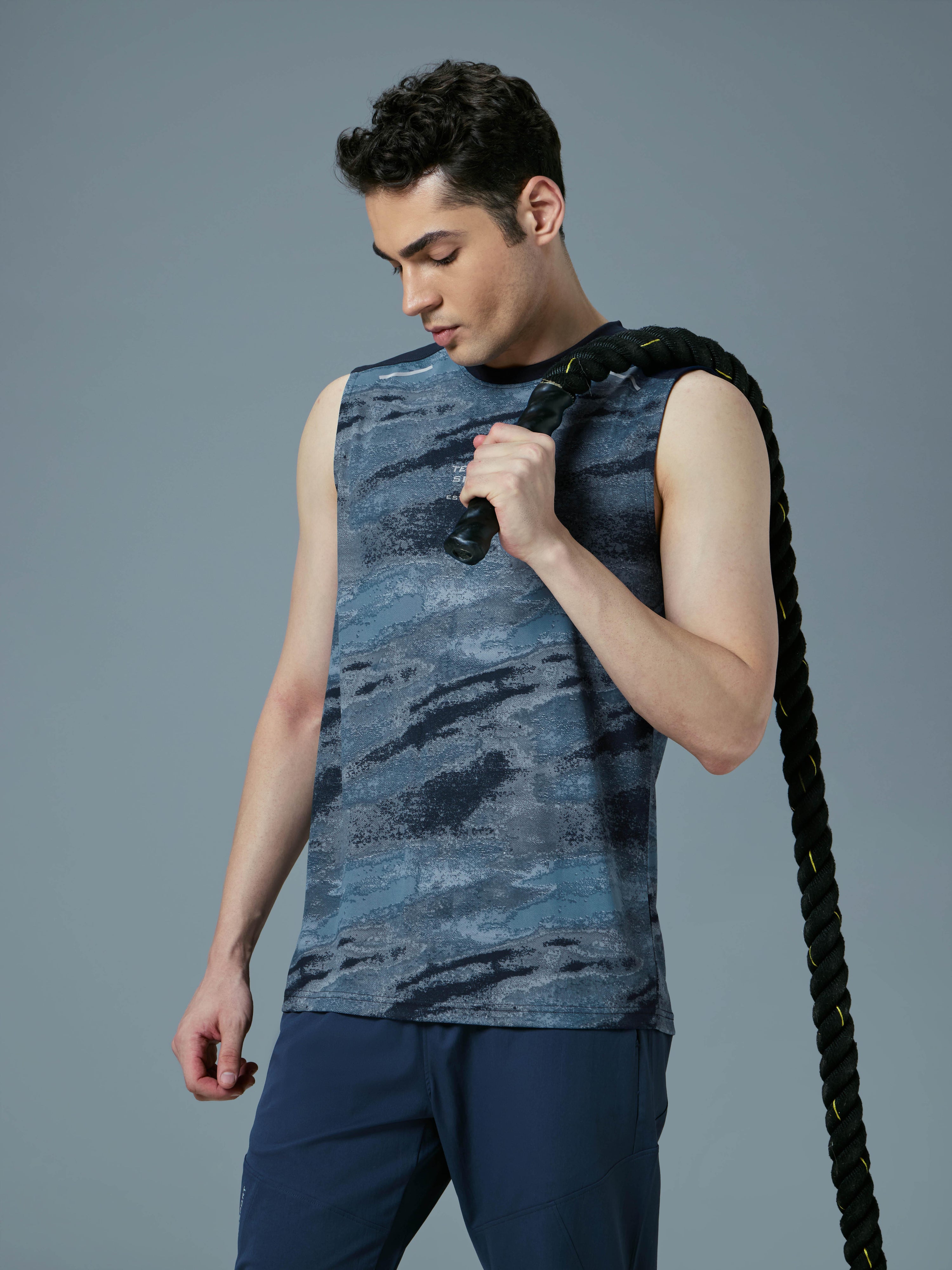 Men Printed Slim Fit Round Neck Innerwear Vest with TECHNOCOOL+