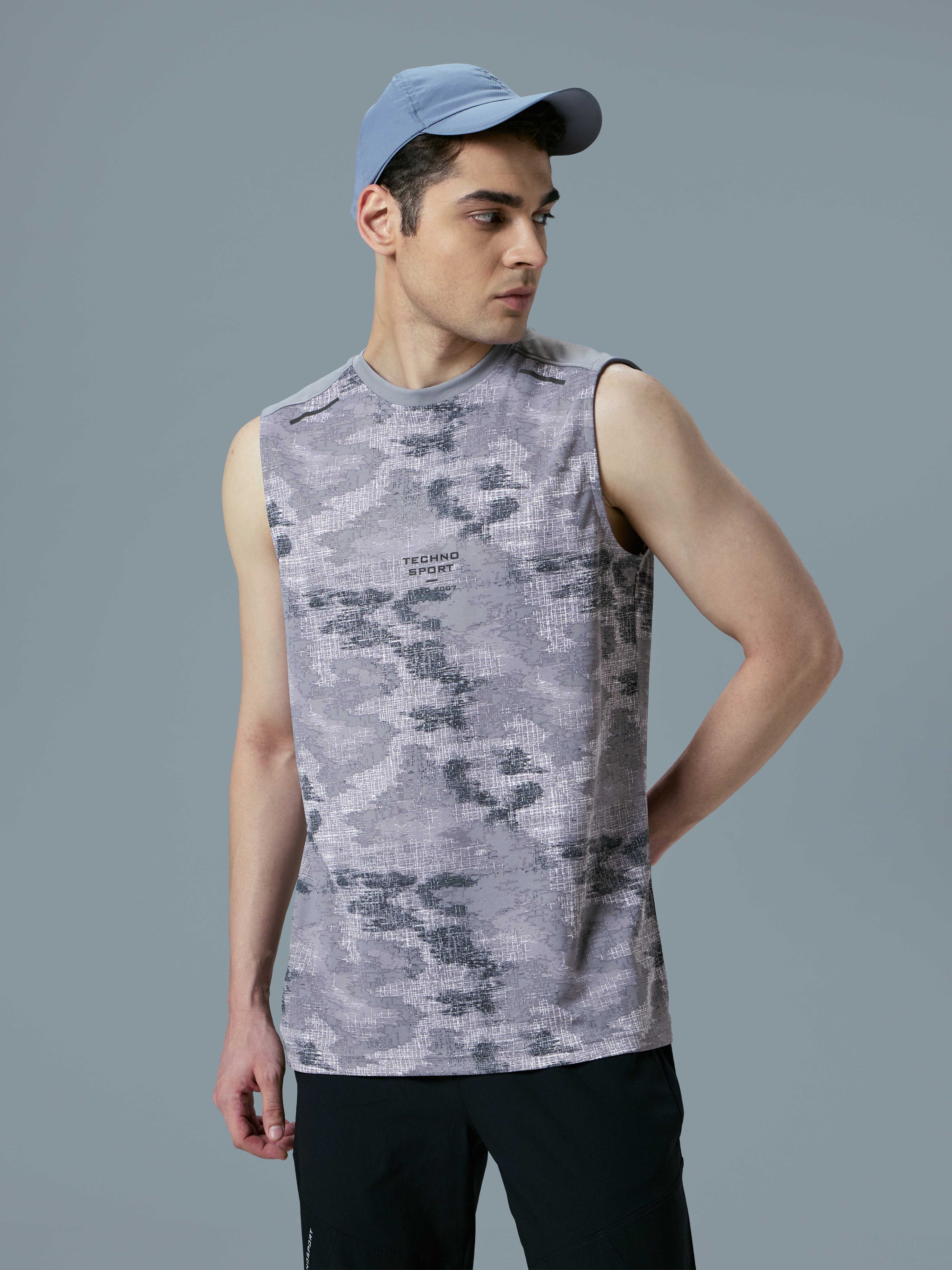 Men Printed Slim Fit Round Neck Innerwear Vest with TECHNOCOOL+