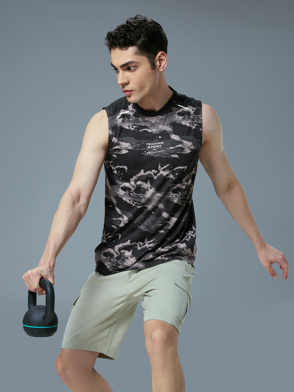 Men Printed Slim Fit Round Neck Innerwear Vest with TECHNOCOOL+