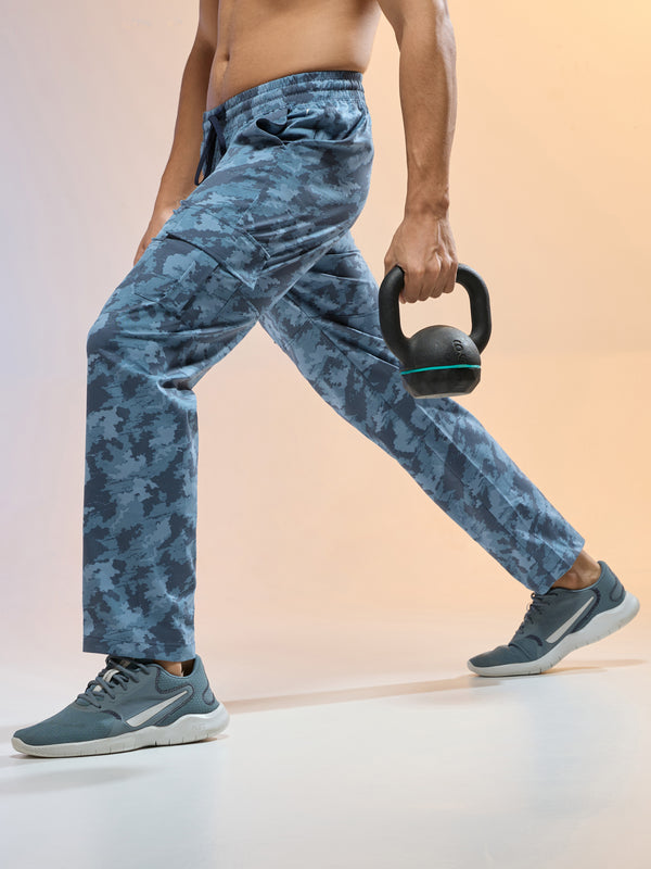 Men Printed Straight Fit Sports Cargo Trackpants with TS LYTRA