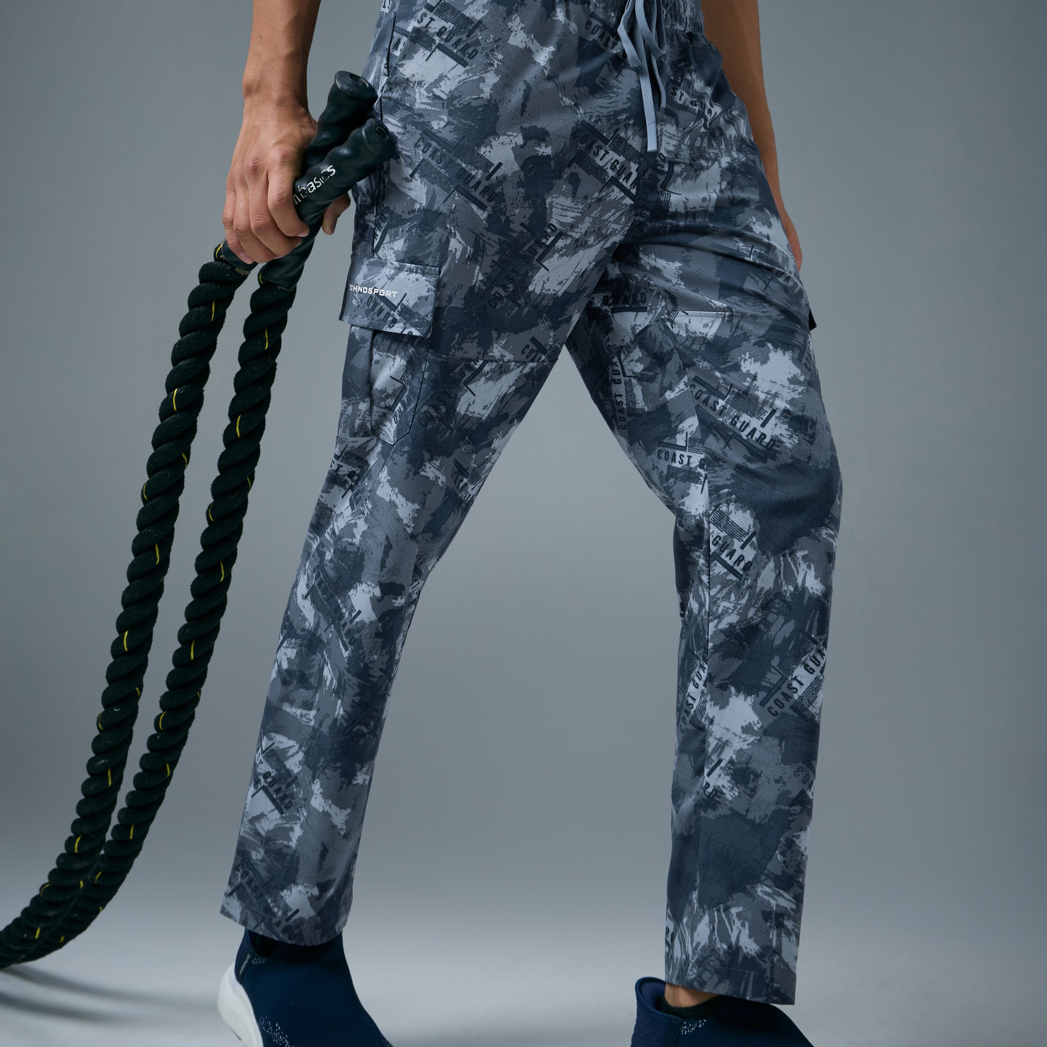 Men Printed Straight Fit Sports Cargo Trackpants with TS LYTRA