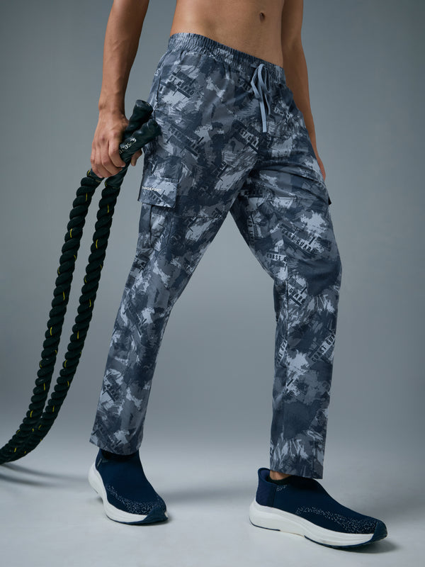 Men Printed Straight Fit Sports Cargo Trackpants with TS LYTRA