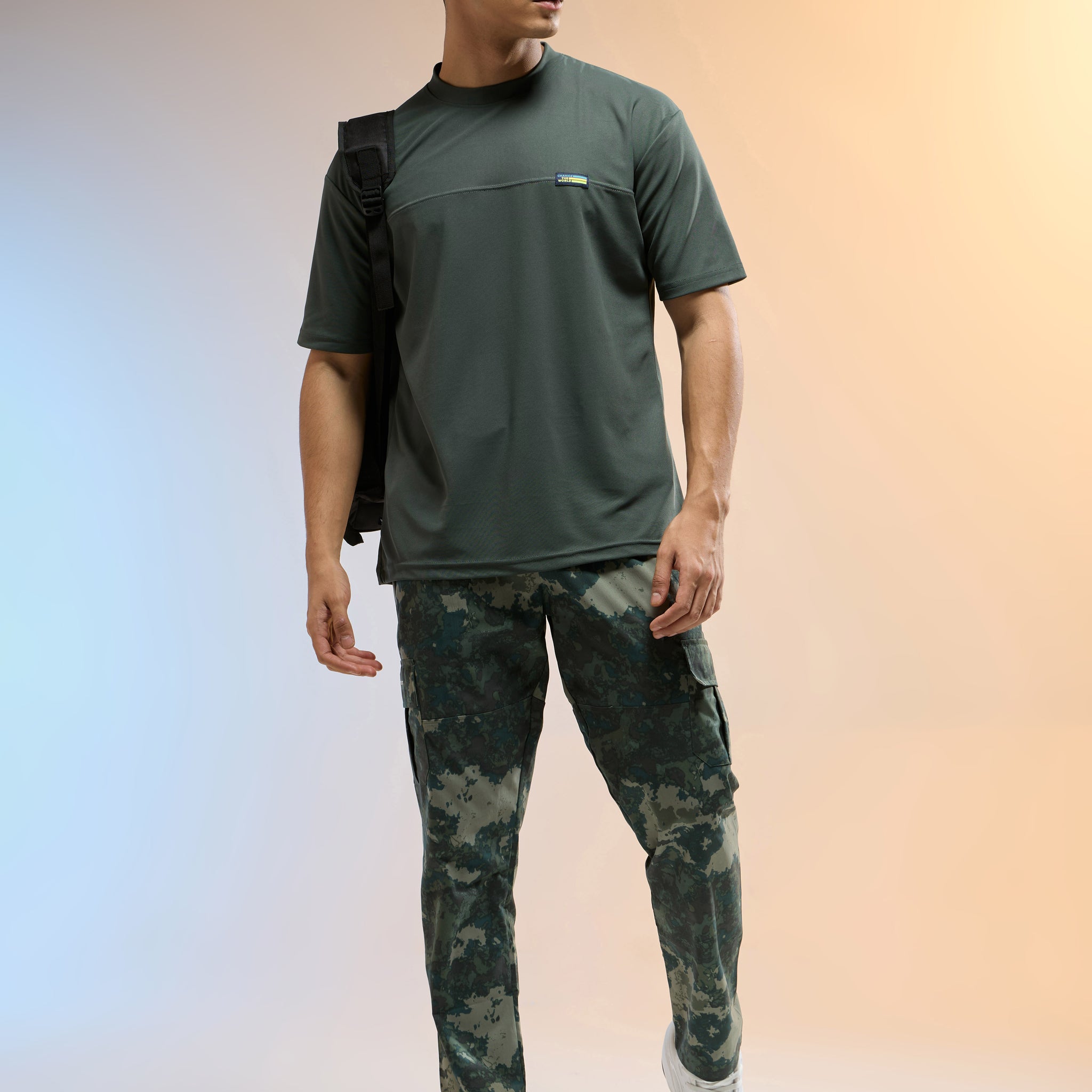 Men Printed Straight Fit Sports Cargo Trackpants with TS LYTRA