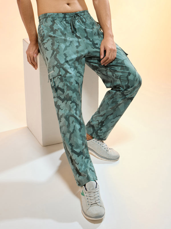 Men Printed Straight Fit Sports Cargo Trackpants with TS LYTRA