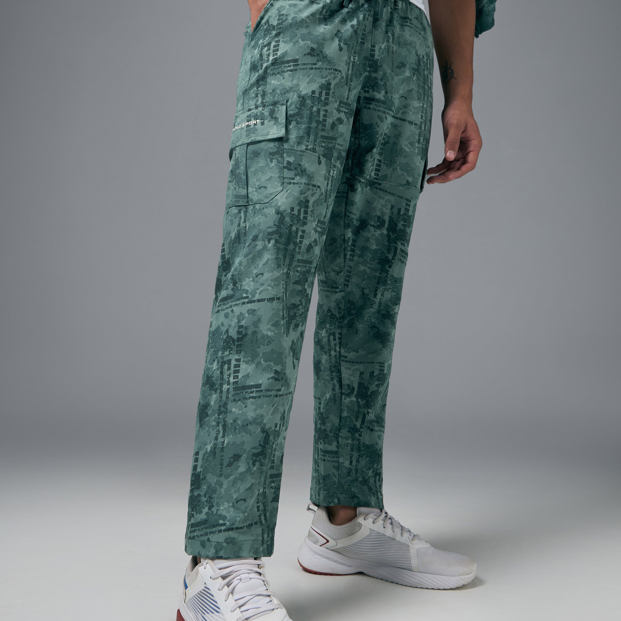 Men Printed Straight Fit Sports Cargo Trackpants with TS LYTRA