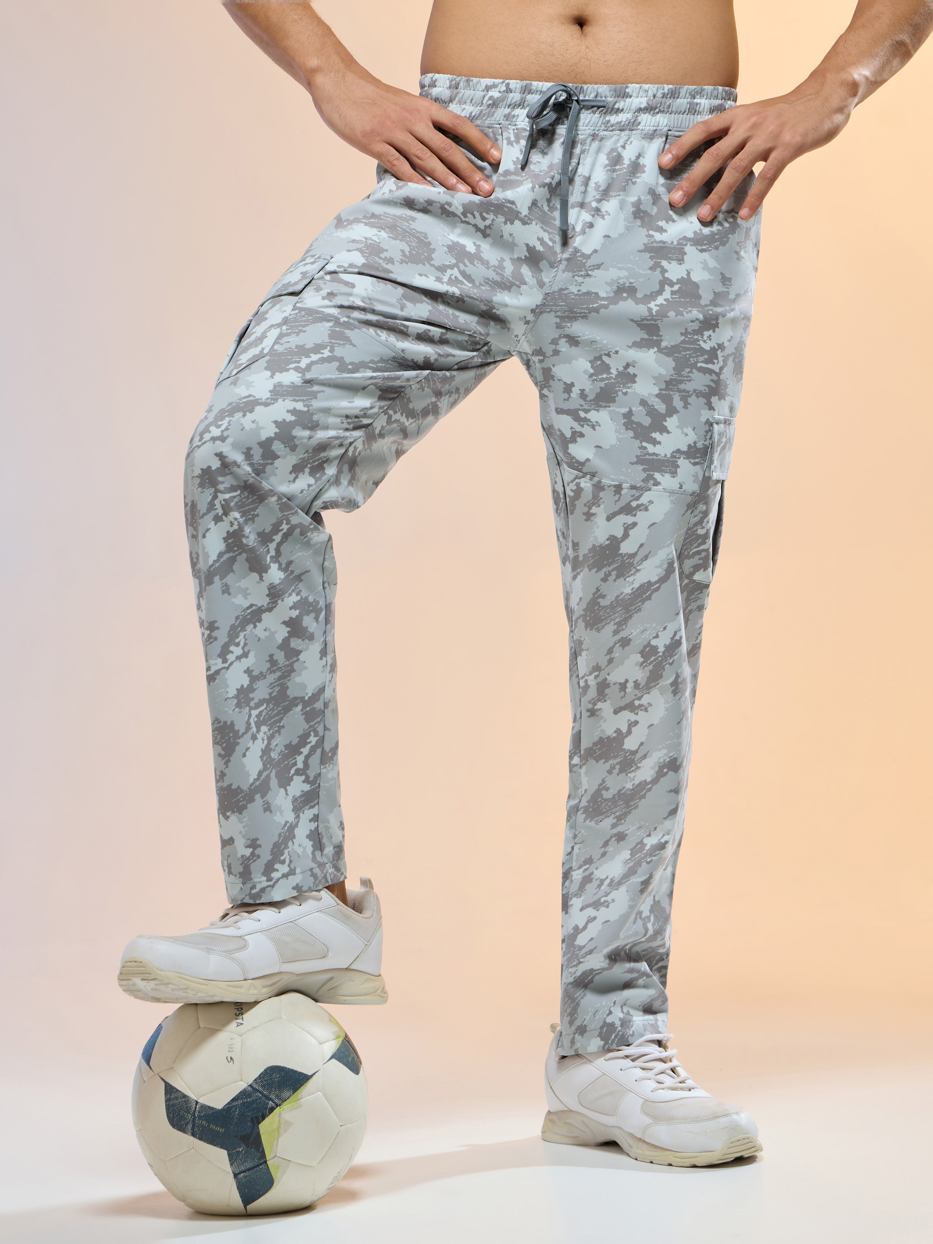 Men Printed Straight Fit Sports Cargo Trackpants with TS LYTRA