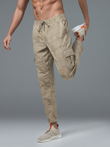 Men Printed Straight Fit Sports Cargo Trackpants with TS LYTRA