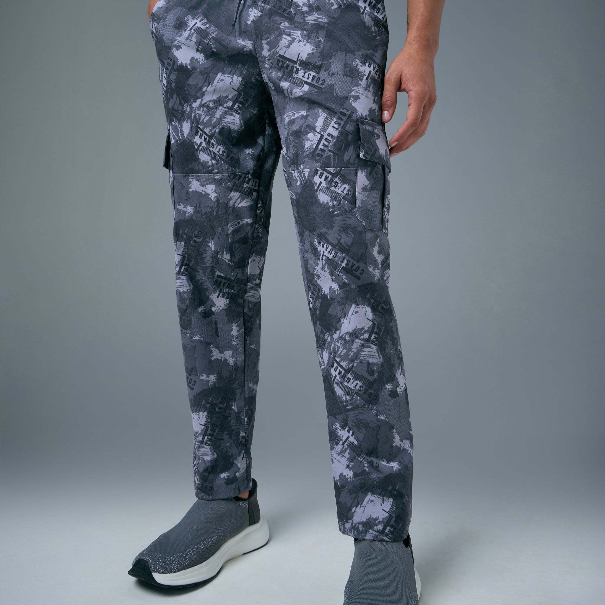 Men Printed Straight Fit Sports Cargo Trackpants with TS LYTRA