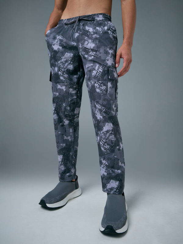 Men Printed Straight Fit Sports Cargo Trackpants with TS LYTRA