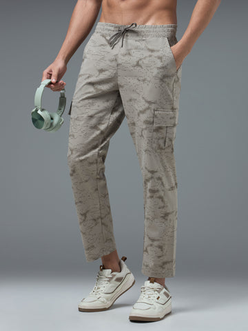 Men Printed Straight Fit Sports Cargo Trackpants with TS LYTRA