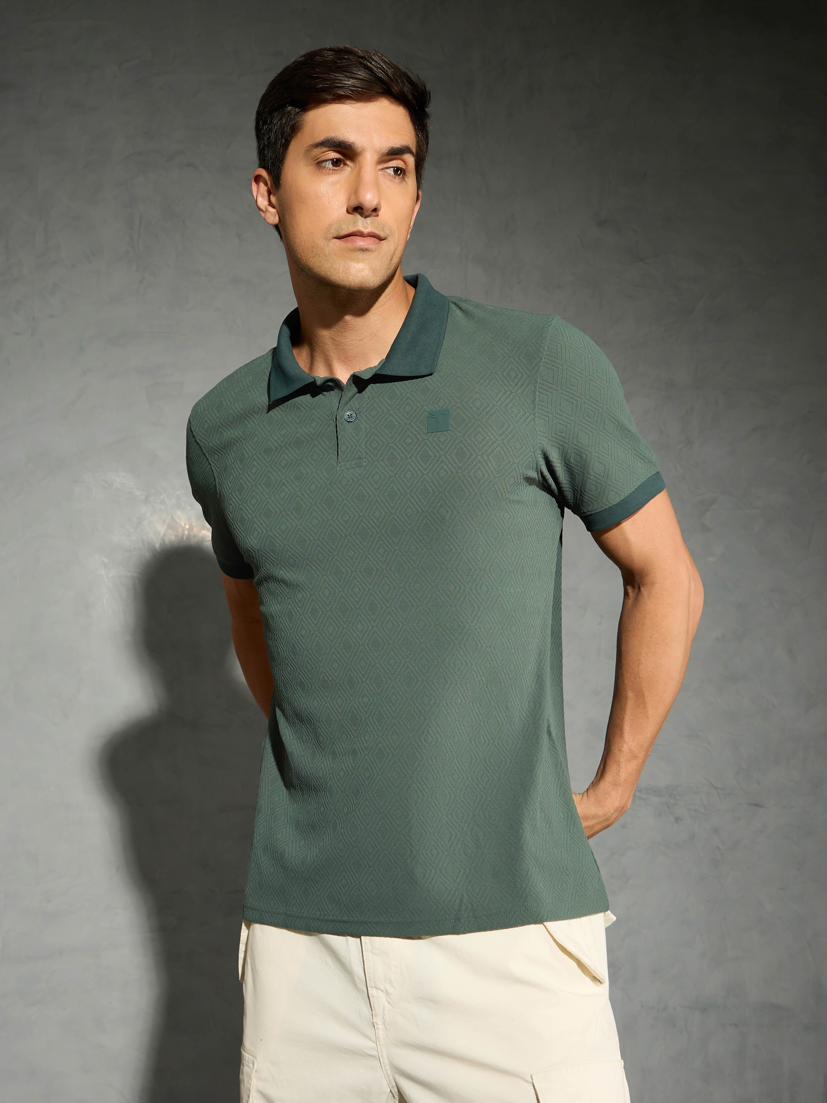 Men Jacquard Slim Fit Polo Sports T-shirt with COTFLEX