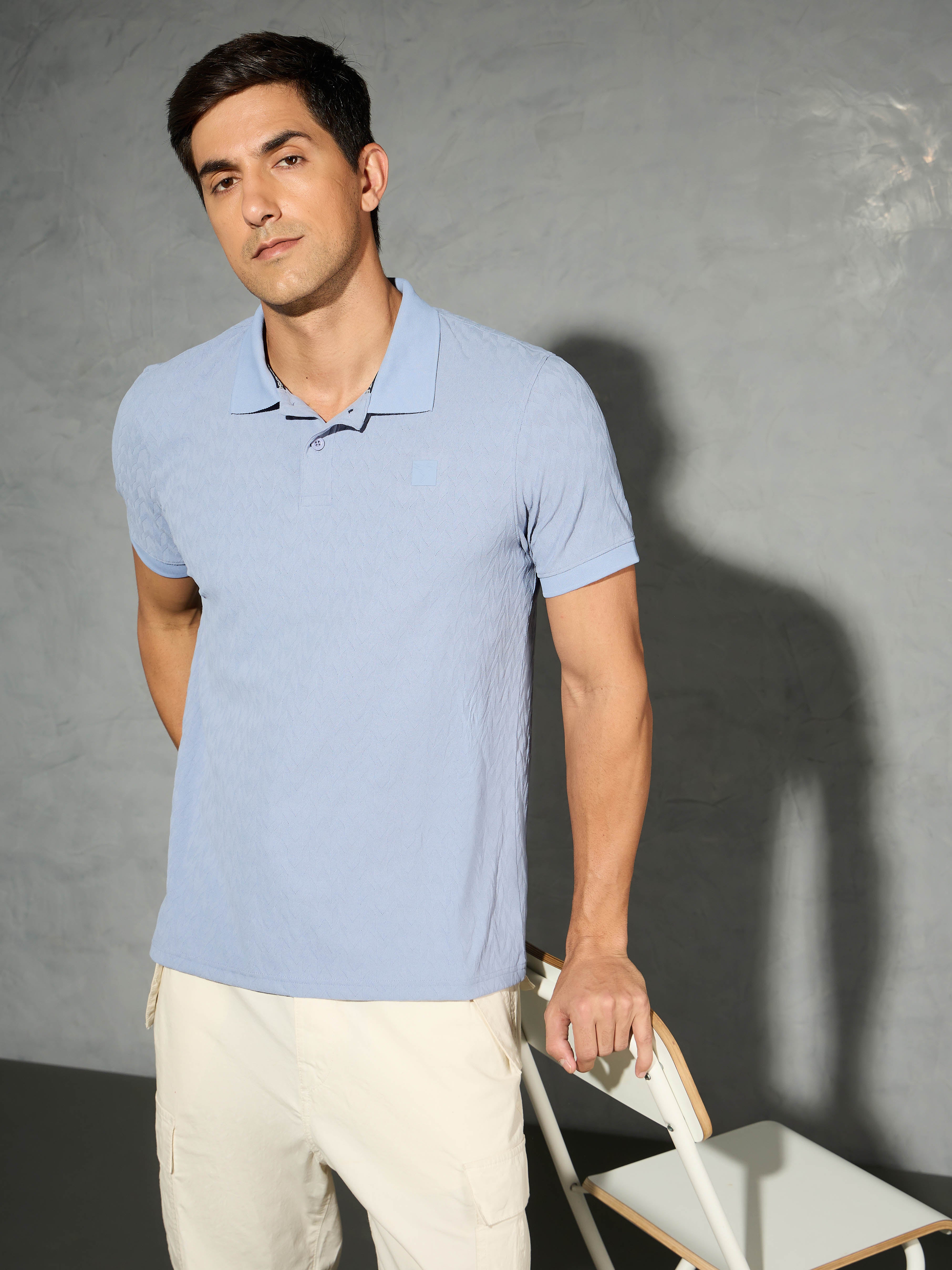 Men Jacquard Slim Fit Polo Sports T-shirt with COTFLEX