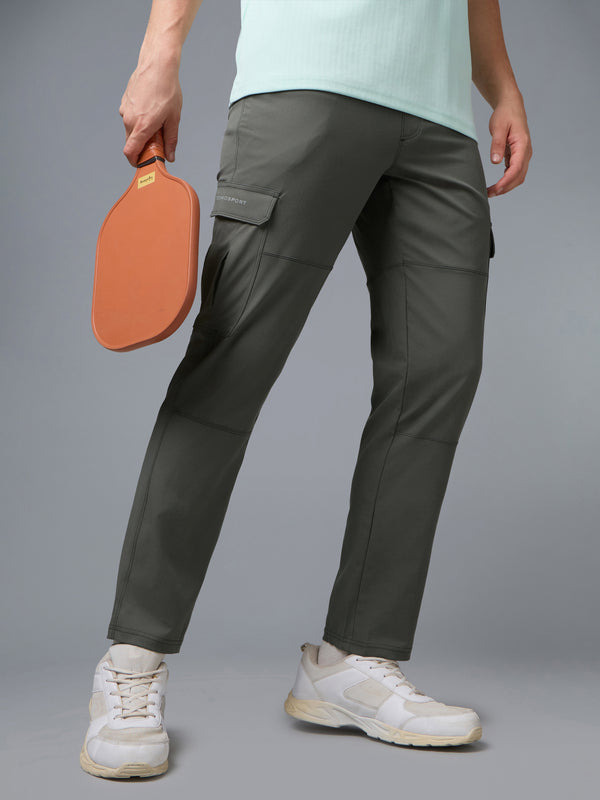 Men Solid Straight Fit Sports Cargo Trackpants with TS FLEXI