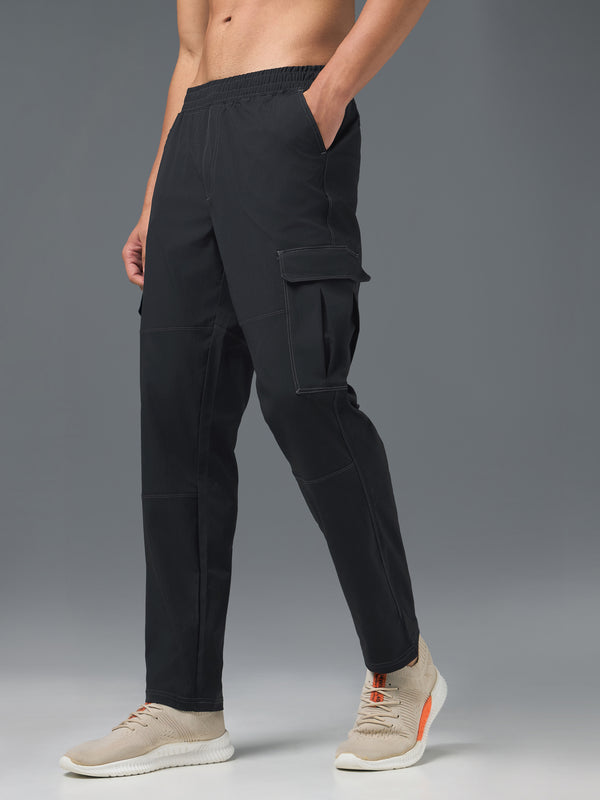 Men Solid Straight Fit Sports Cargo Trackpants with TS FLEXI