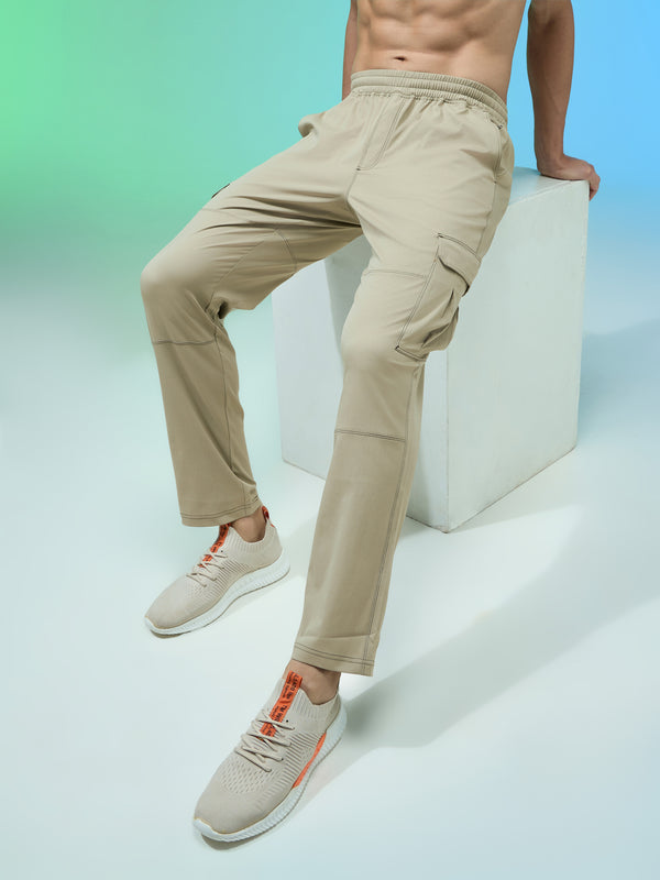 Men Solid Straight Fit Sports Cargo Trackpants with TS FLEXI