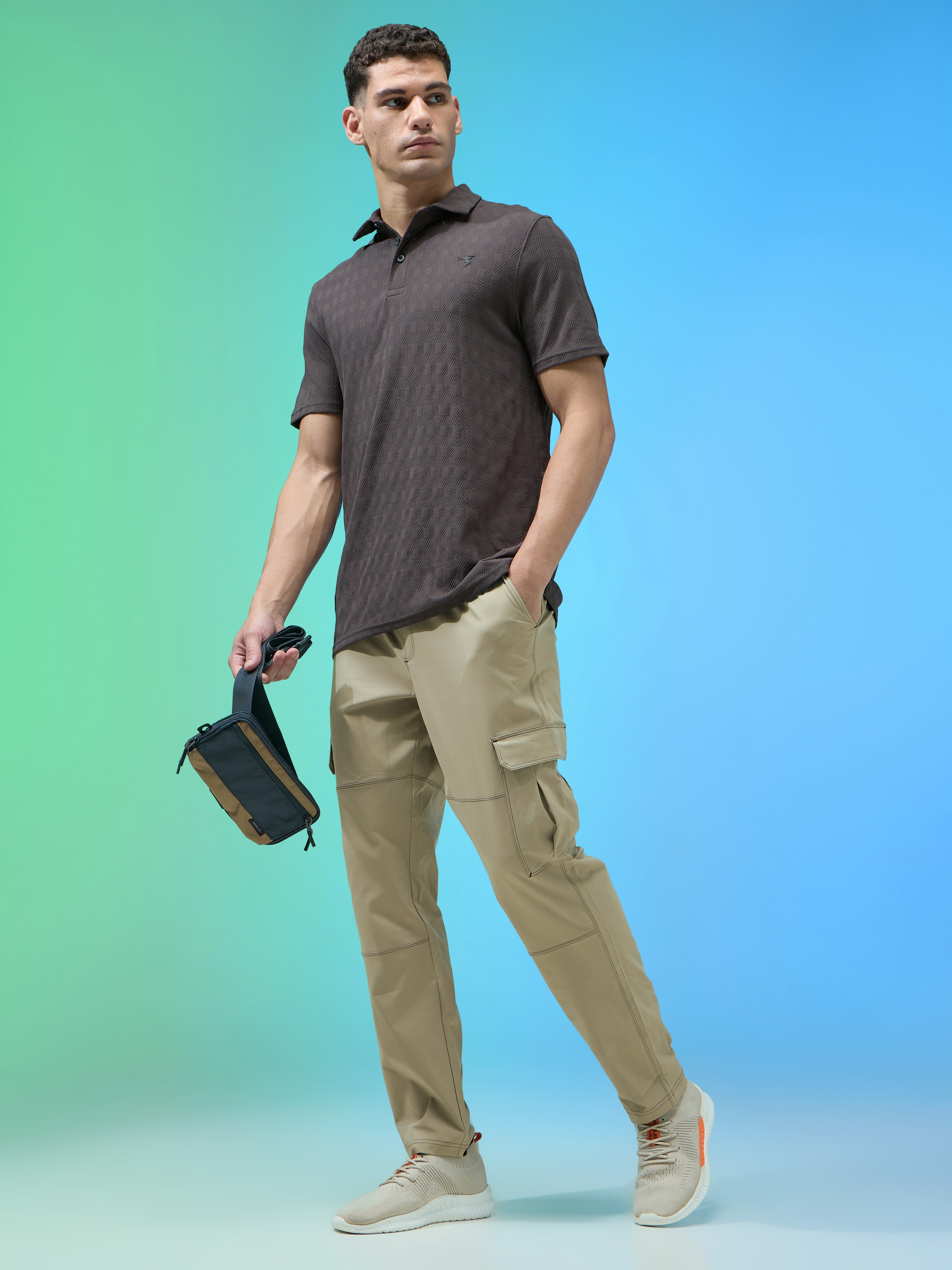 Men Solid Straight Fit Sports Cargo Trackpants with TS FLEXI