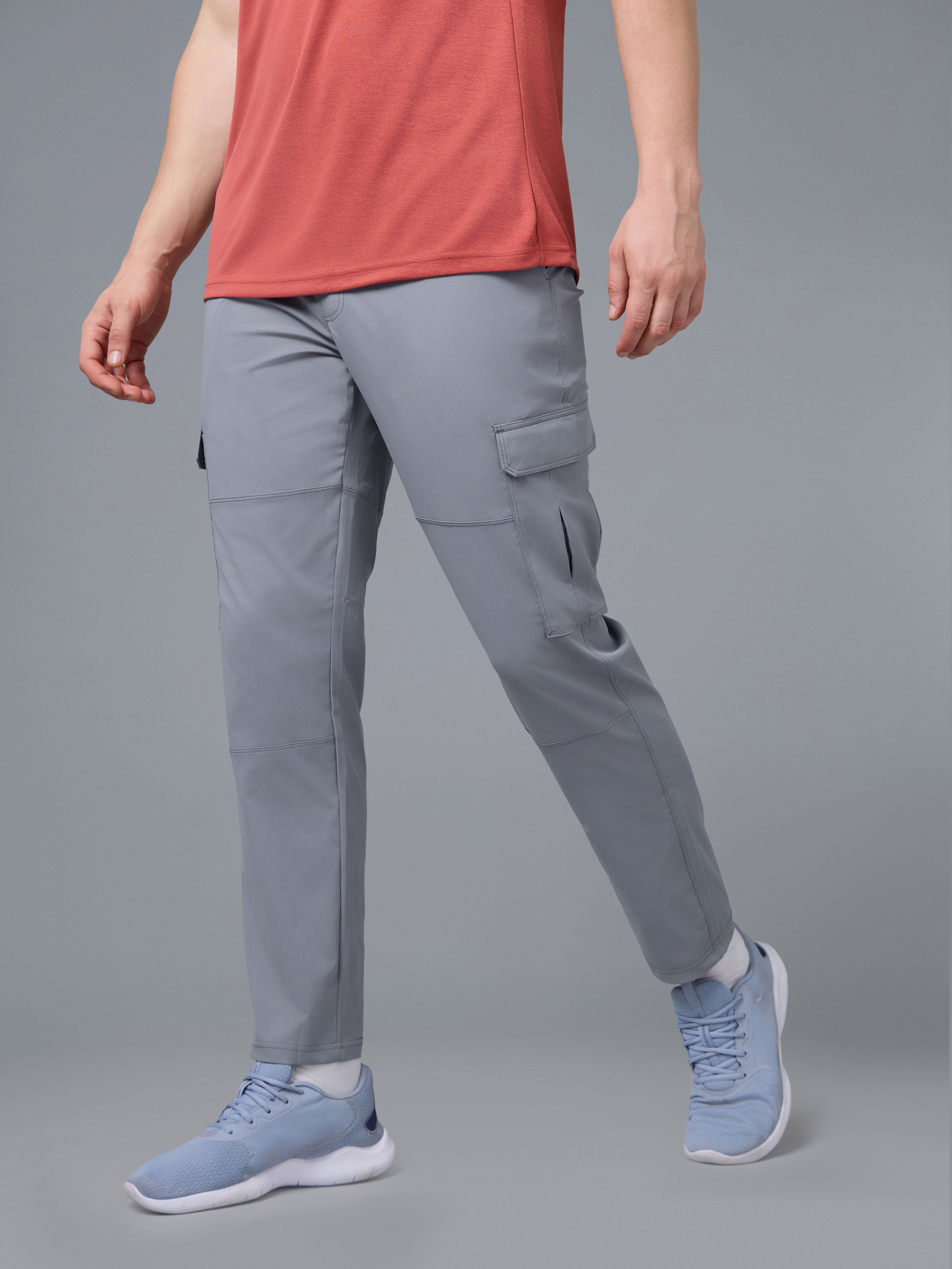 Men Solid Straight Fit Sports Cargo Trackpants with TS FLEXI