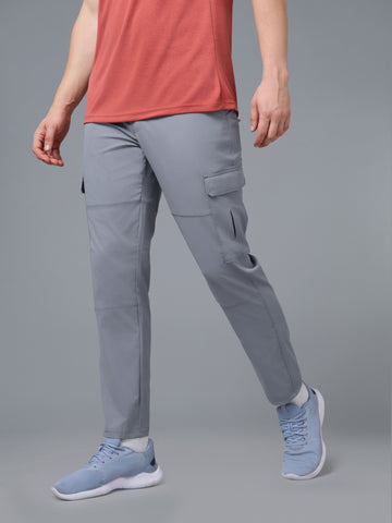 Men Solid Straight Fit Sports Cargo Trackpants with TS FLEXI