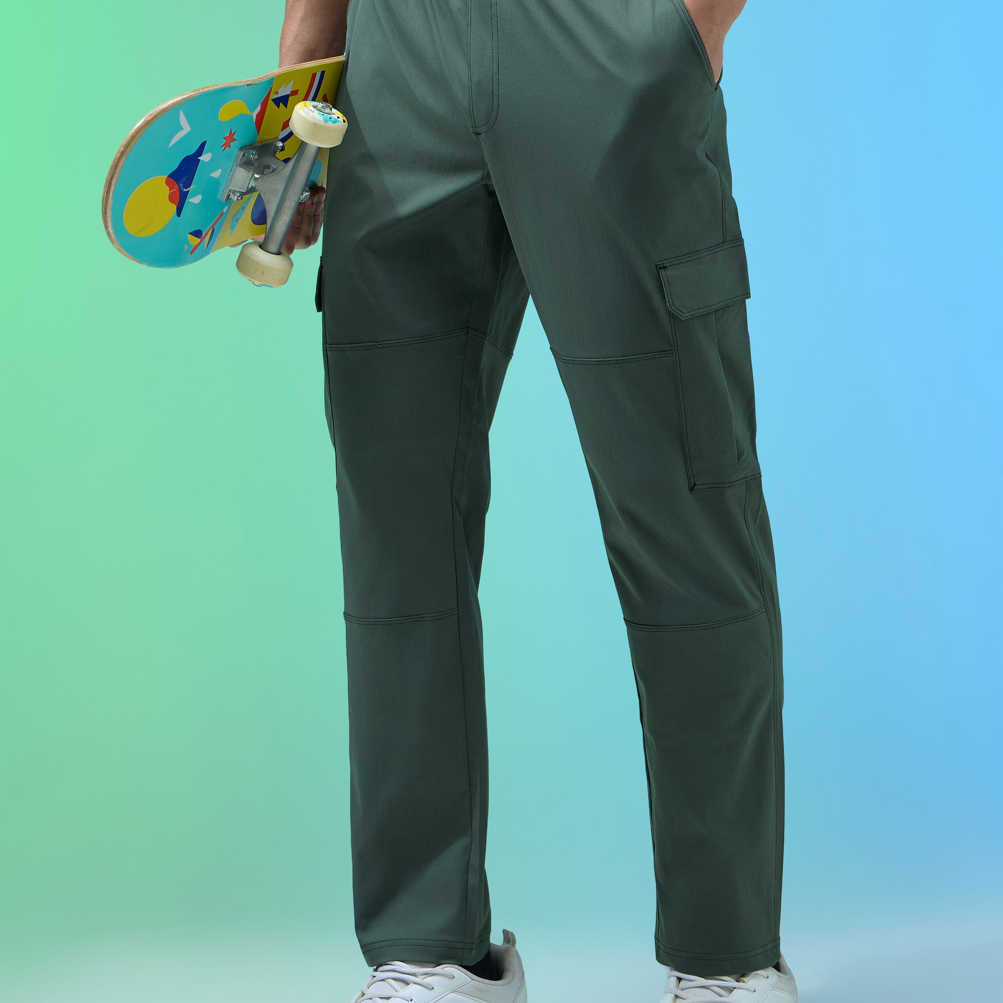 Men Solid Straight Fit Sports Cargo Trackpants with TS FLEXI