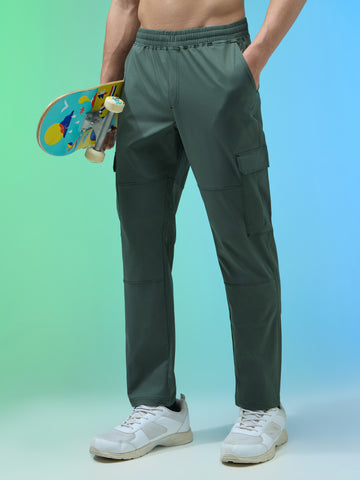 Men Solid Straight Fit Sports Cargo Trackpants with TS FLEXI