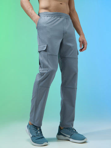 Men Solid Straight Fit Sports Cargo Trackpants with TS FLEXI