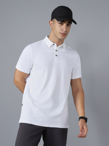 Men Solid Slim Fit Polo T-shirt with COTFLEX