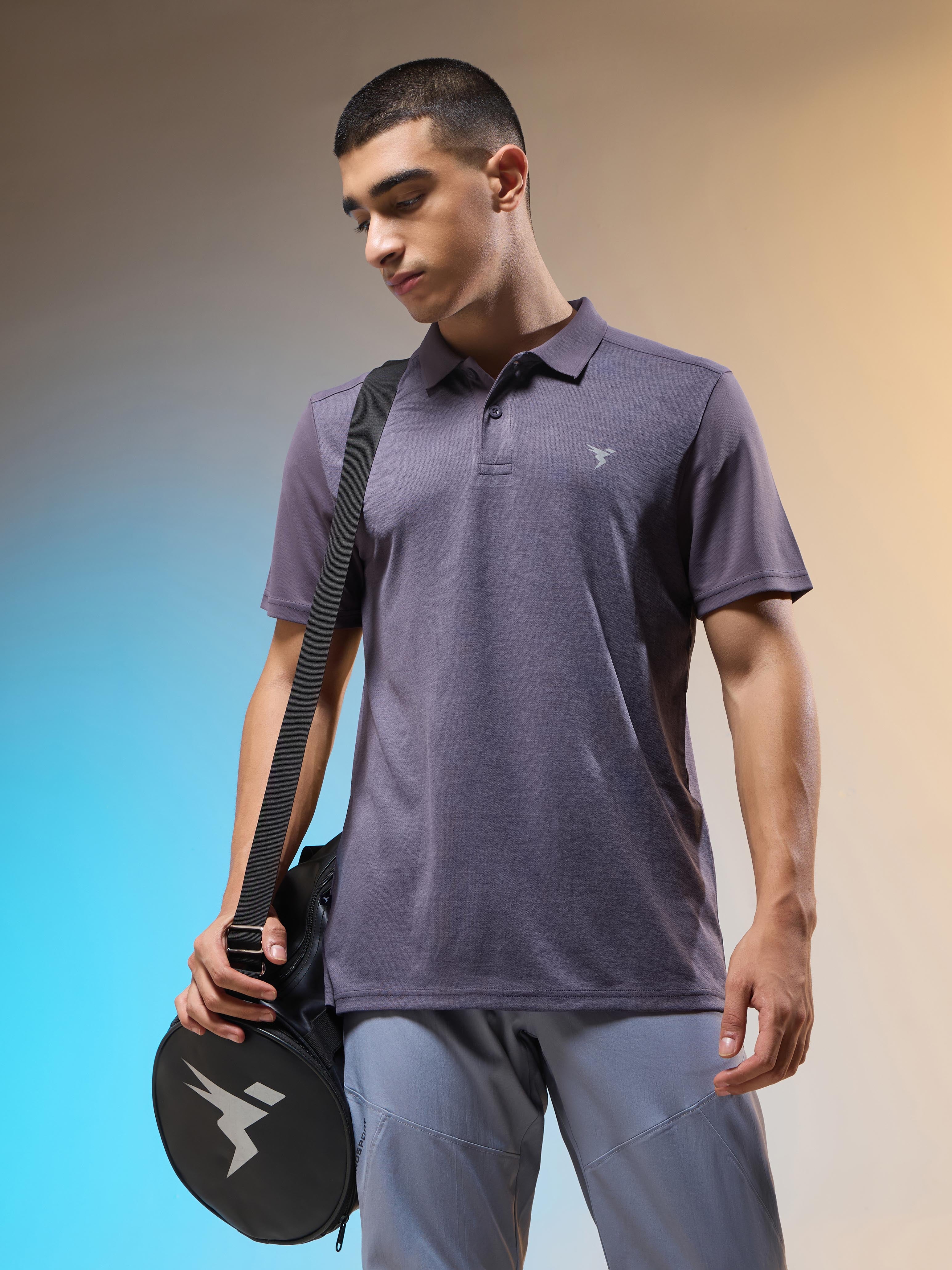 Men Melange Slim Fit Round Neck Sports T-shirt with DOUBLE COOL