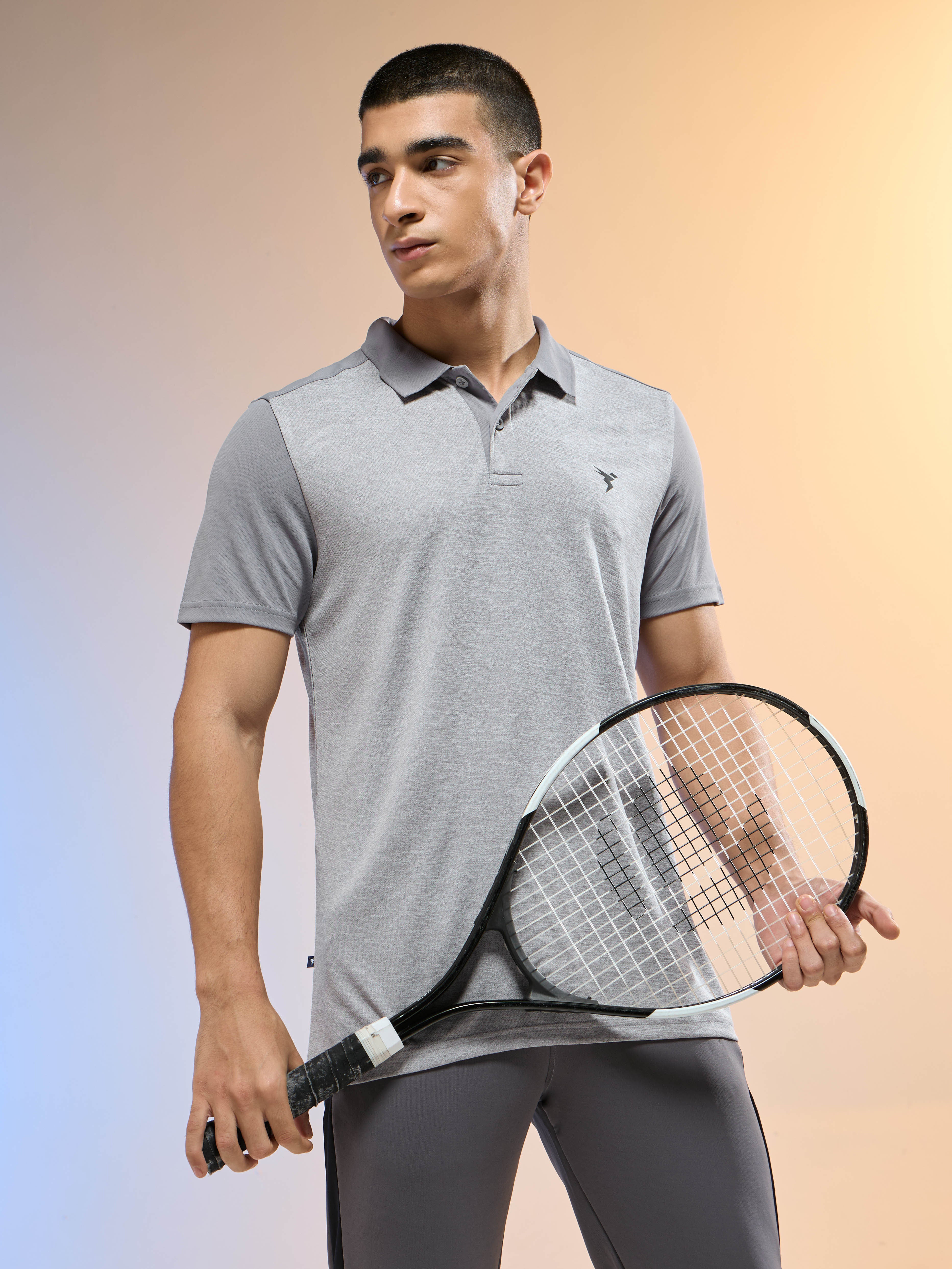 Men Melange Slim Fit Round Neck Sports T-shirt with DOUBLE COOL