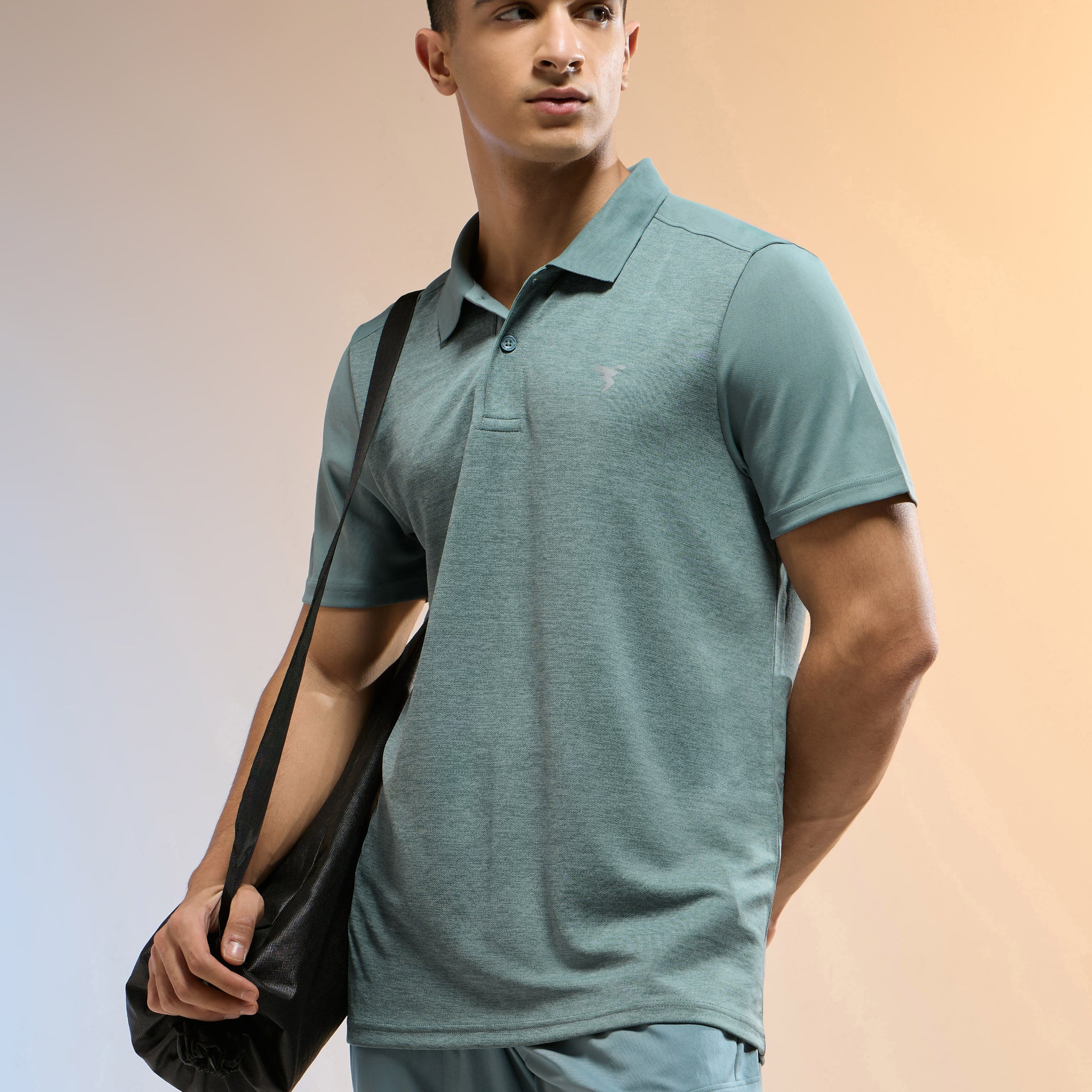 Men Melange Slim Fit Round Neck Sports T-shirt with DOUBLE COOL