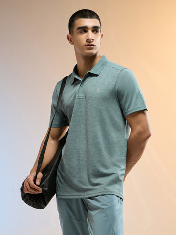 Men Melange Slim Fit Round Neck Sports T-shirt with DOUBLE COOL