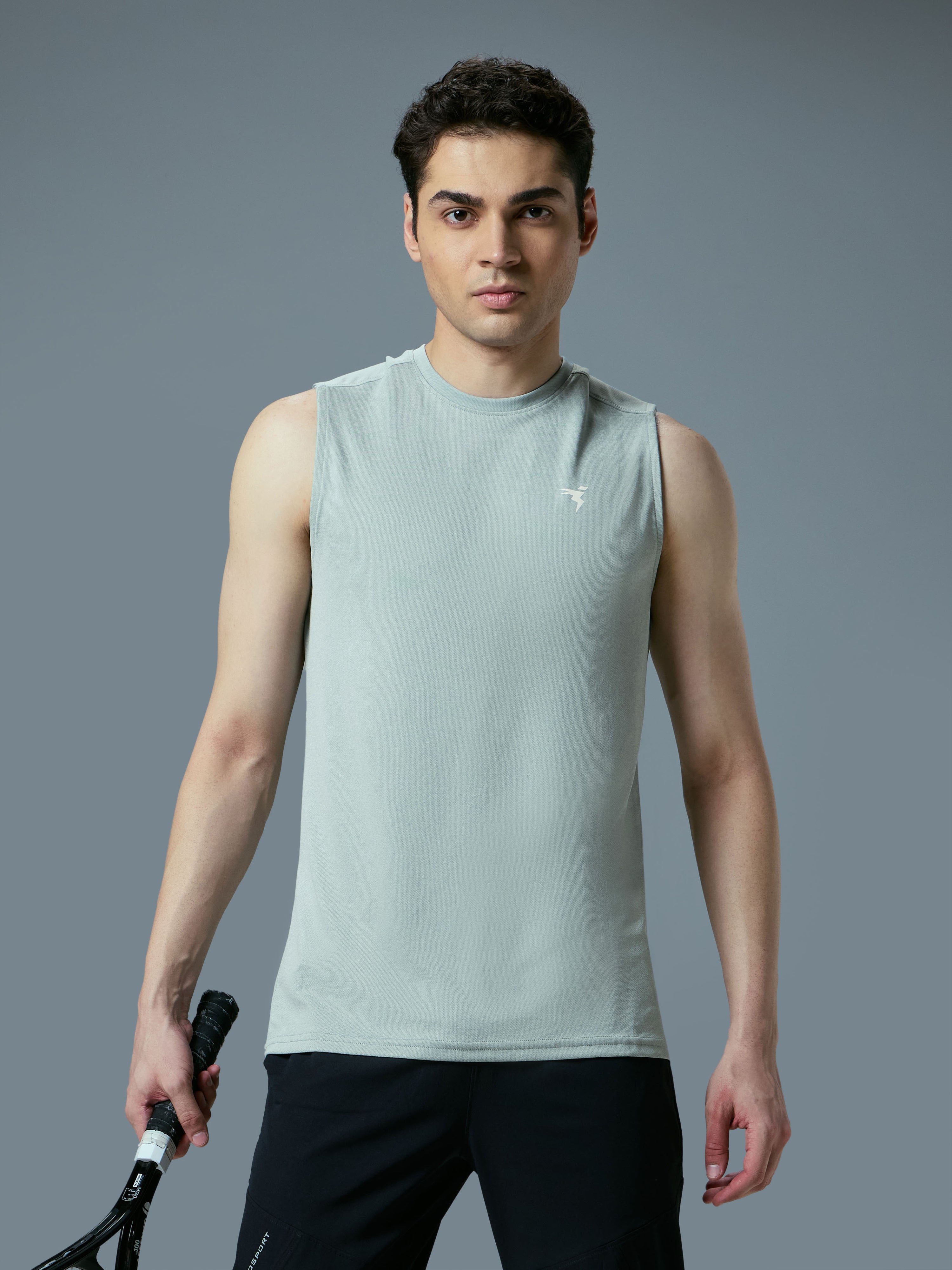 Men Melange Slim Fit Round Neck Sports Innerwear Vest with DOUBLE COOL