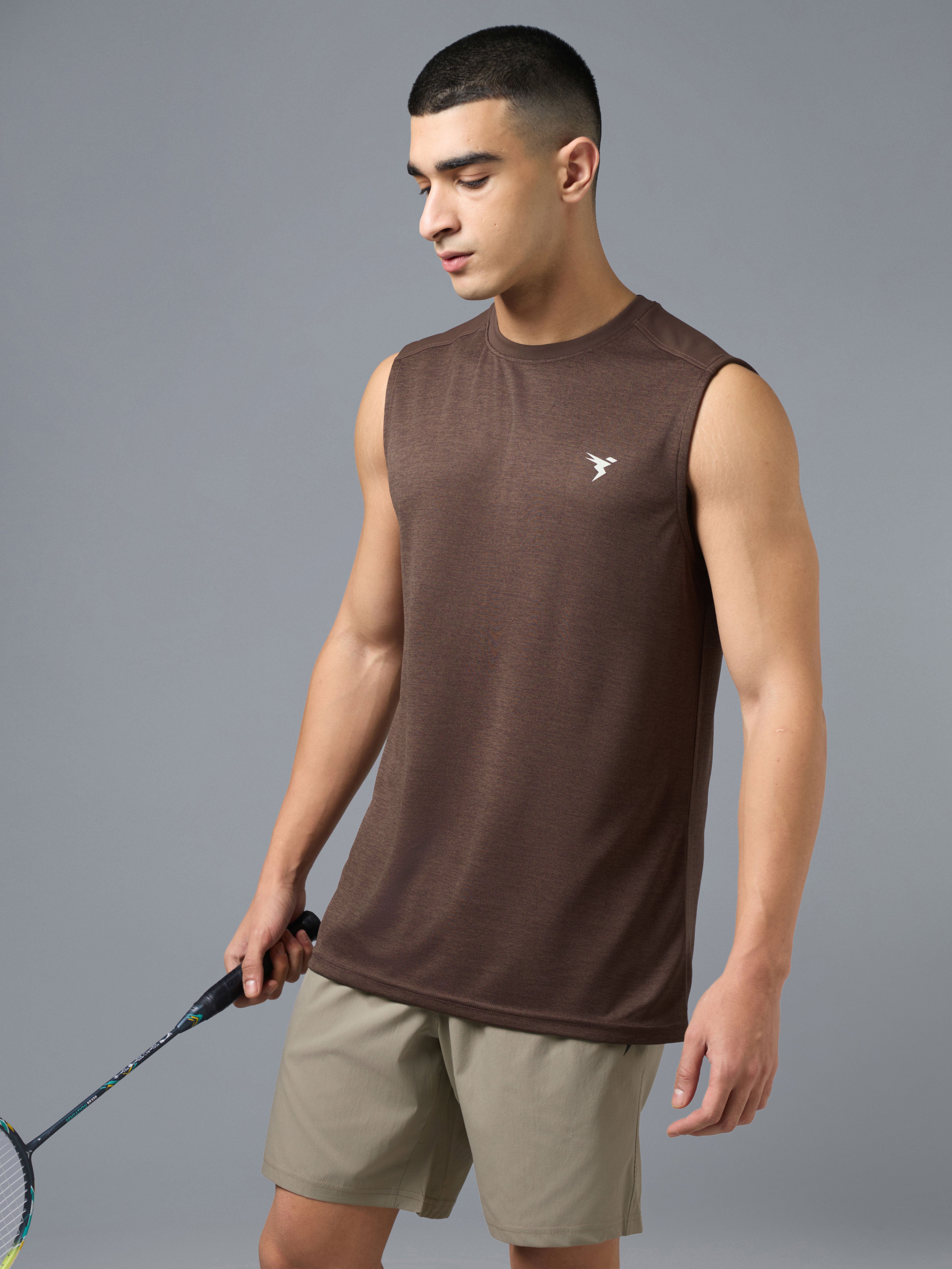 Men Melange Slim Fit Round Neck Sports Innerwear Vest with DOUBLE COOL