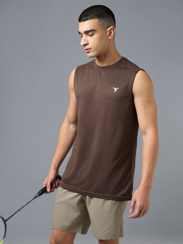 Men Melange Slim Fit Round Neck Sports Innerwear Vest with DOUBLE COOL