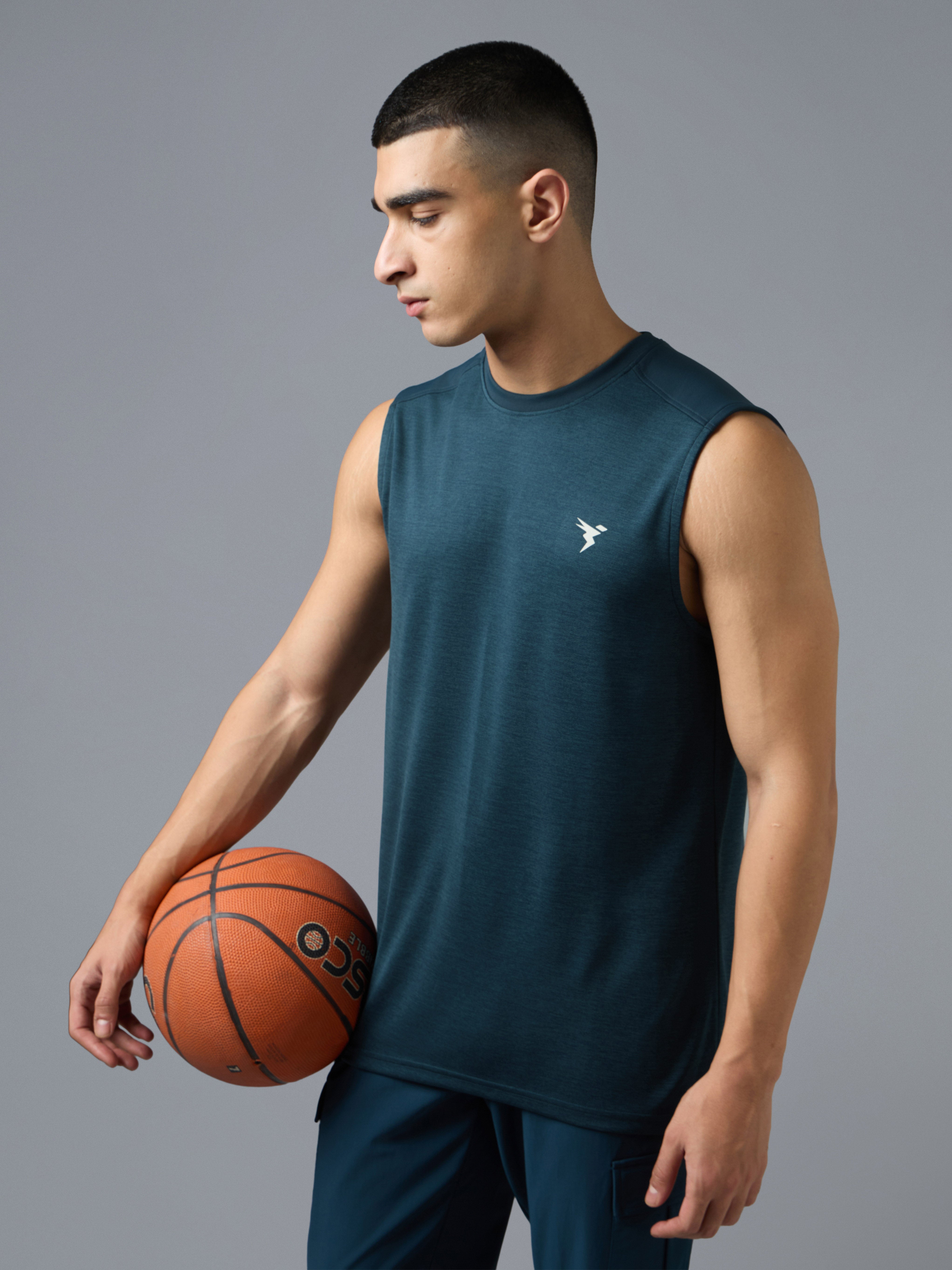 Men Melange Slim Fit Round Neck Sports Innerwear Vest with DOUBLE COOL