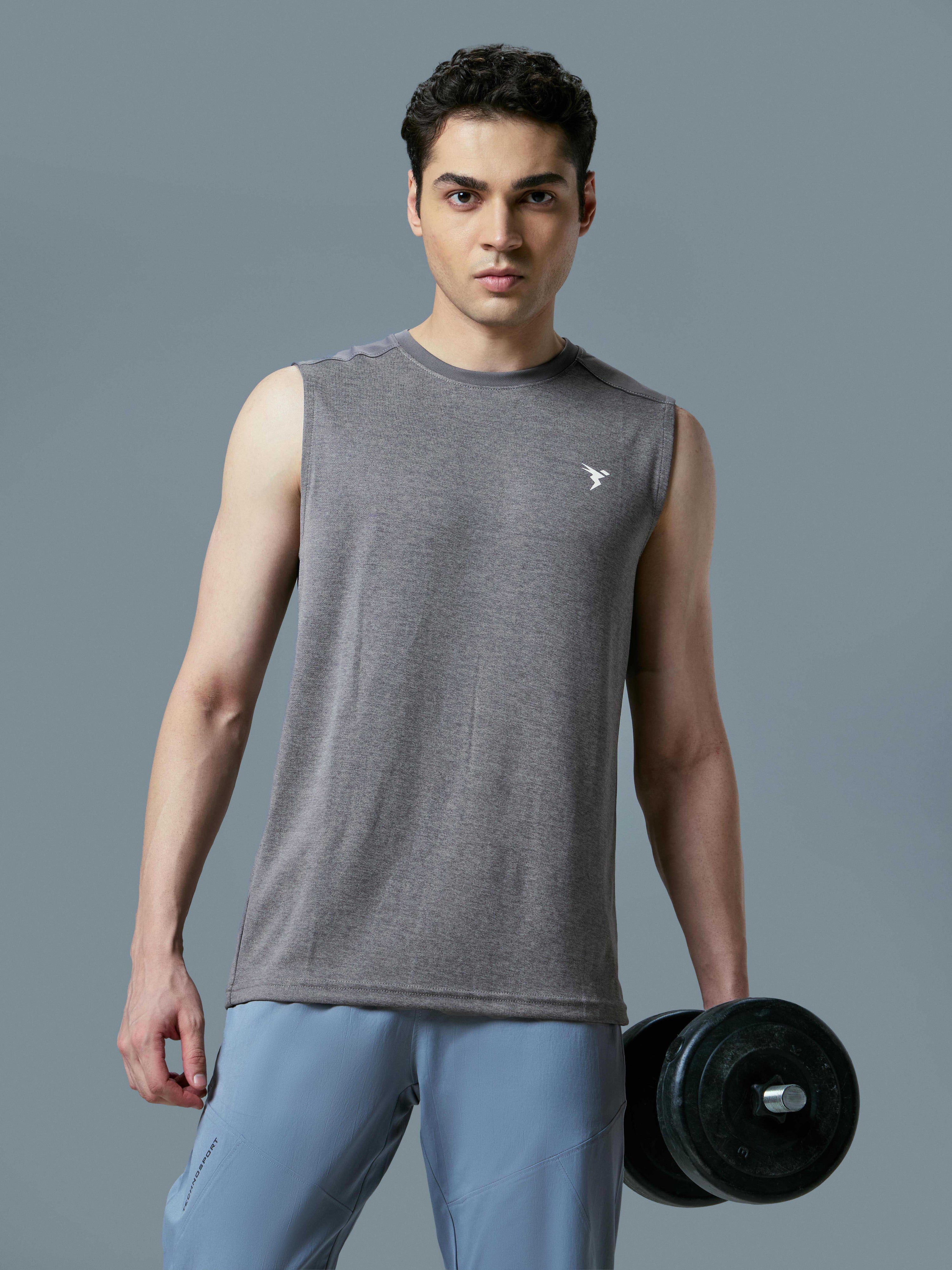 Men Melange Slim Fit Round Neck Sports Innerwear Vest with DOUBLE COOL