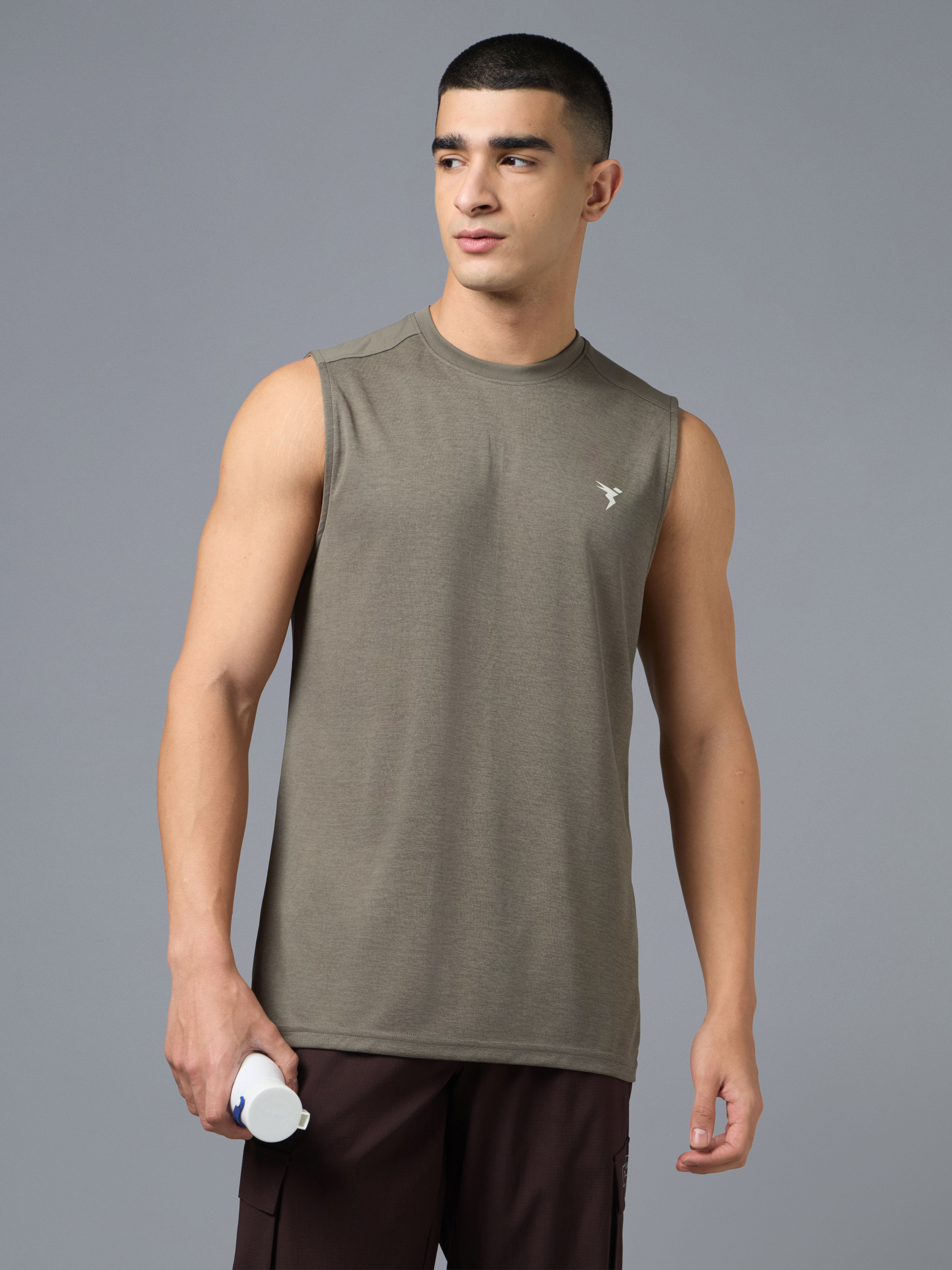 Men Melange Slim Fit Round Neck Sports Innerwear Vest with DOUBLE COOL