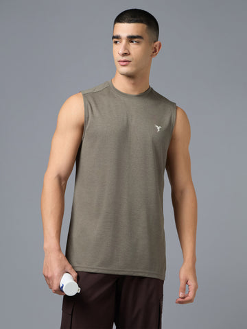Men Melange Slim Fit Round Neck Sports Innerwear Vest with DOUBLE COOL