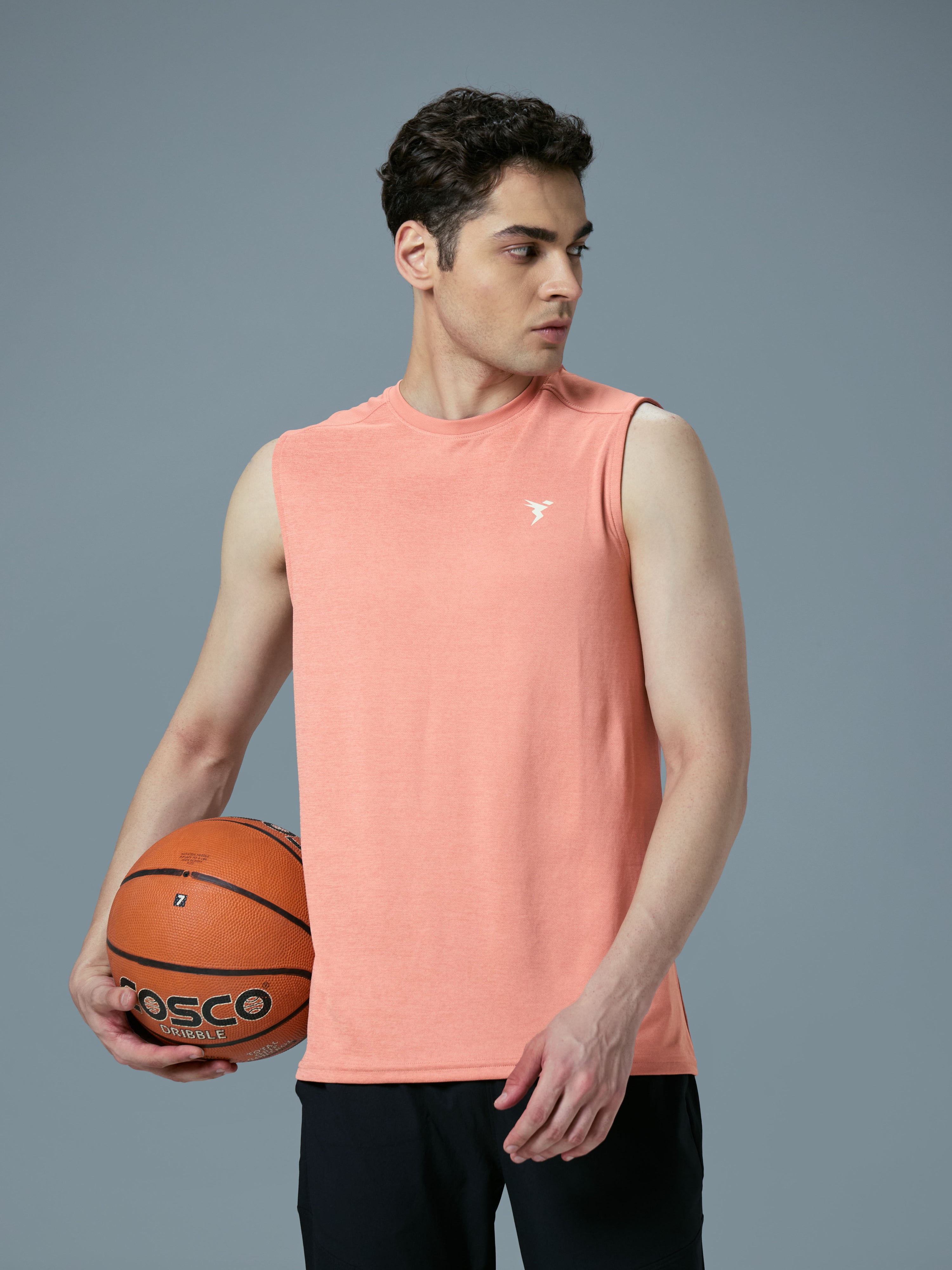 Men Melange Slim Fit Round Neck Sports Innerwear Vest with DOUBLE COOL