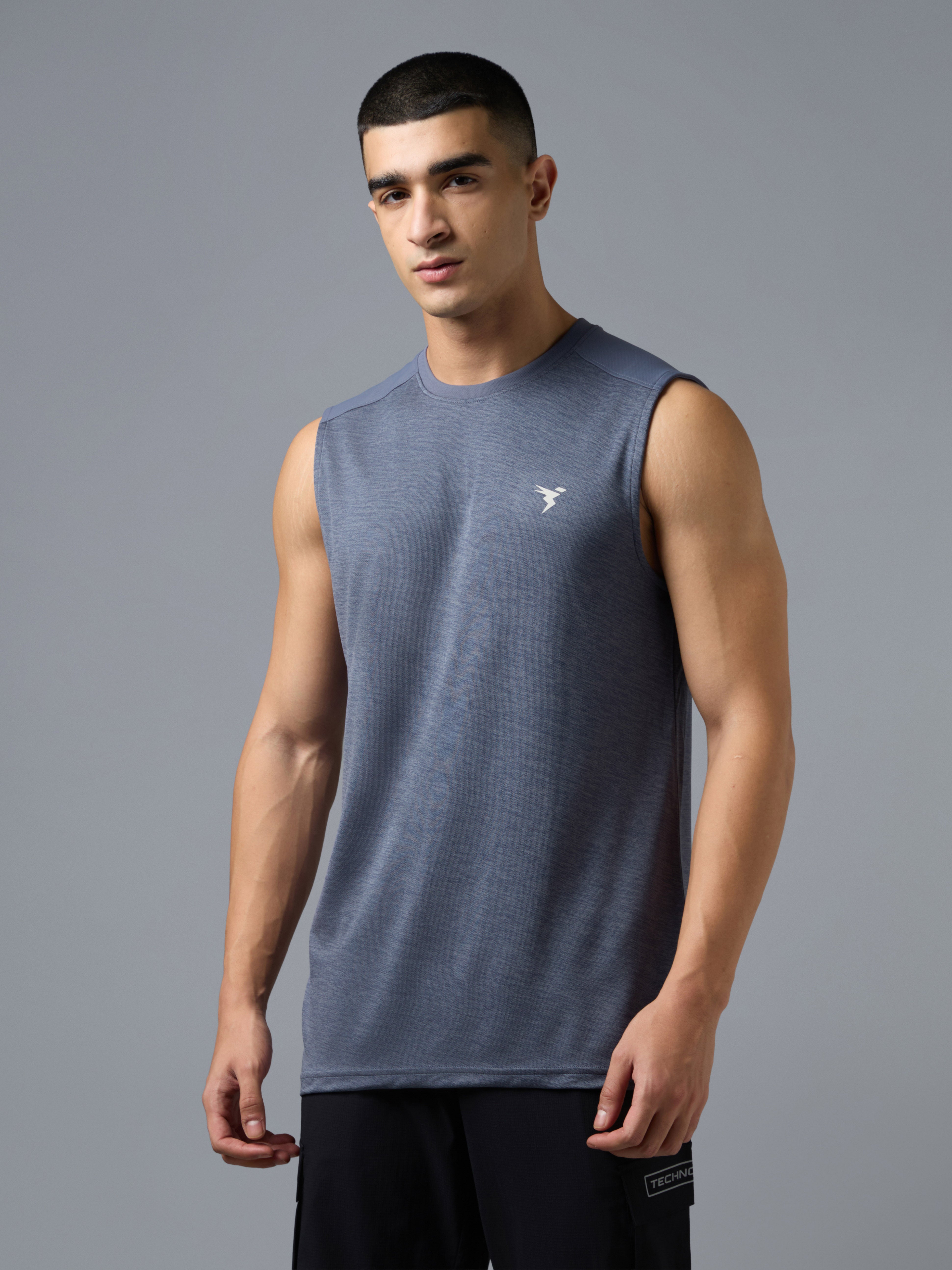 Men Melange Slim Fit Round Neck Sports Innerwear Vest with DOUBLE COOL