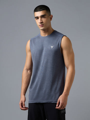 Men Melange Slim Fit Round Neck Sports Innerwear Vest with DOUBLE COOL