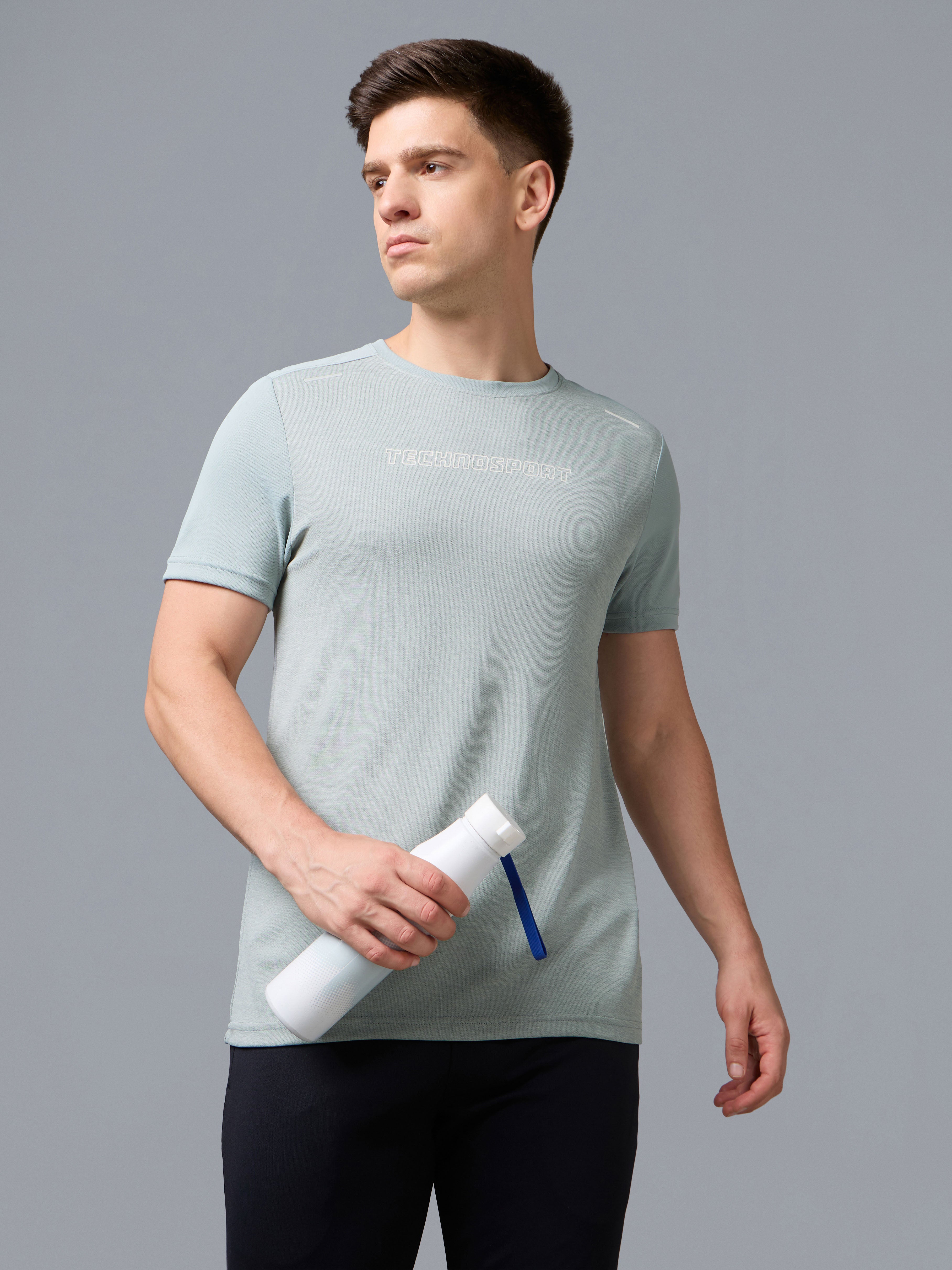 Men Melange Slim Fit Round Neck Sports T-shirt with DOUBLE COOL