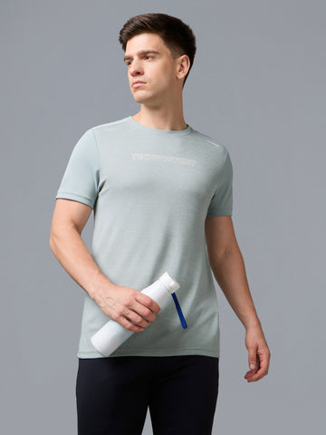 Men Melange Slim Fit Round Neck Sports T-shirt with DOUBLE COOL
