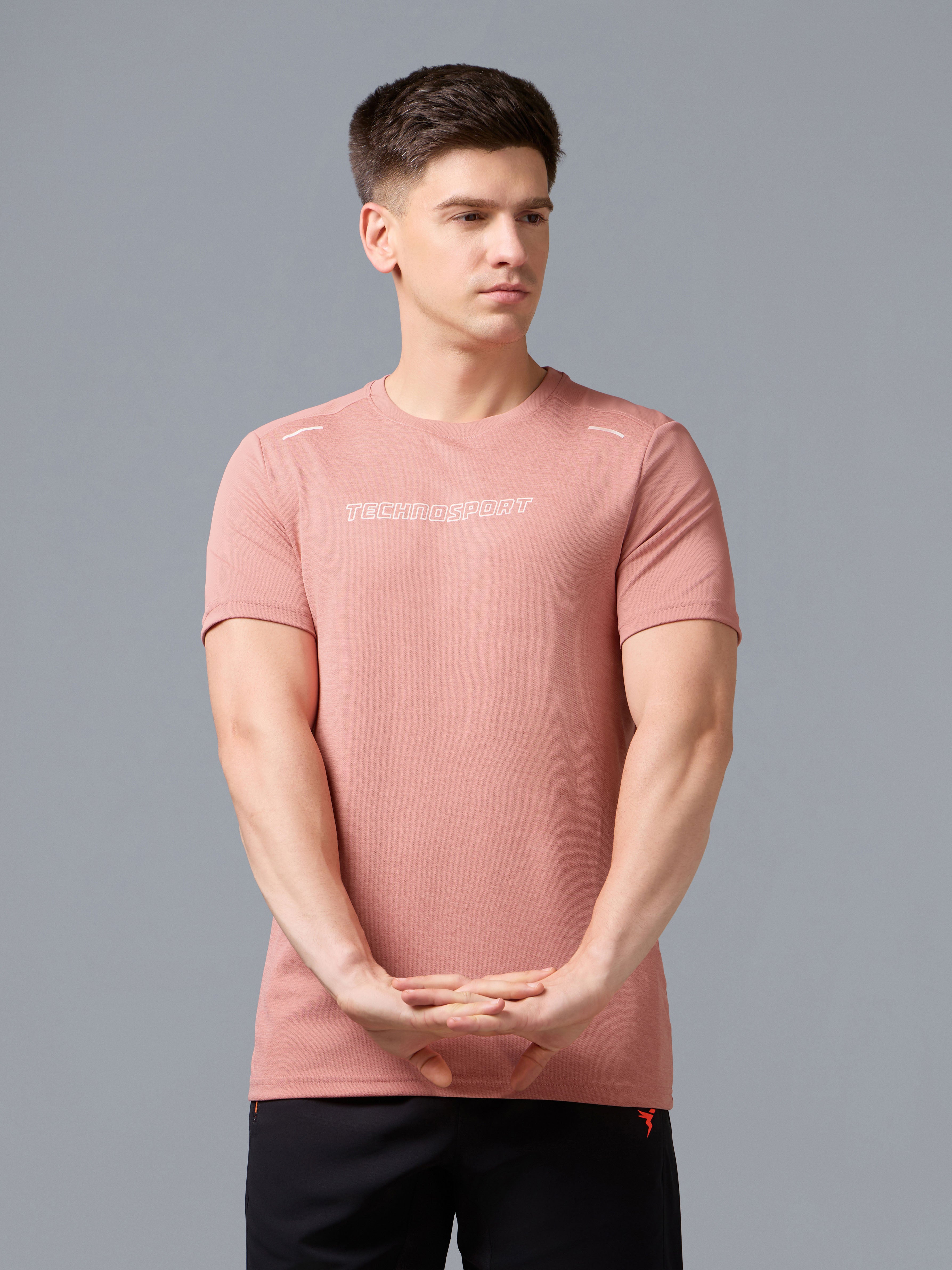Men Melange Slim Fit Round Neck Sports T-shirt with DOUBLE COOL