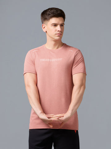 Men Melange Slim Fit Round Neck Sports T-shirt with DOUBLE COOL