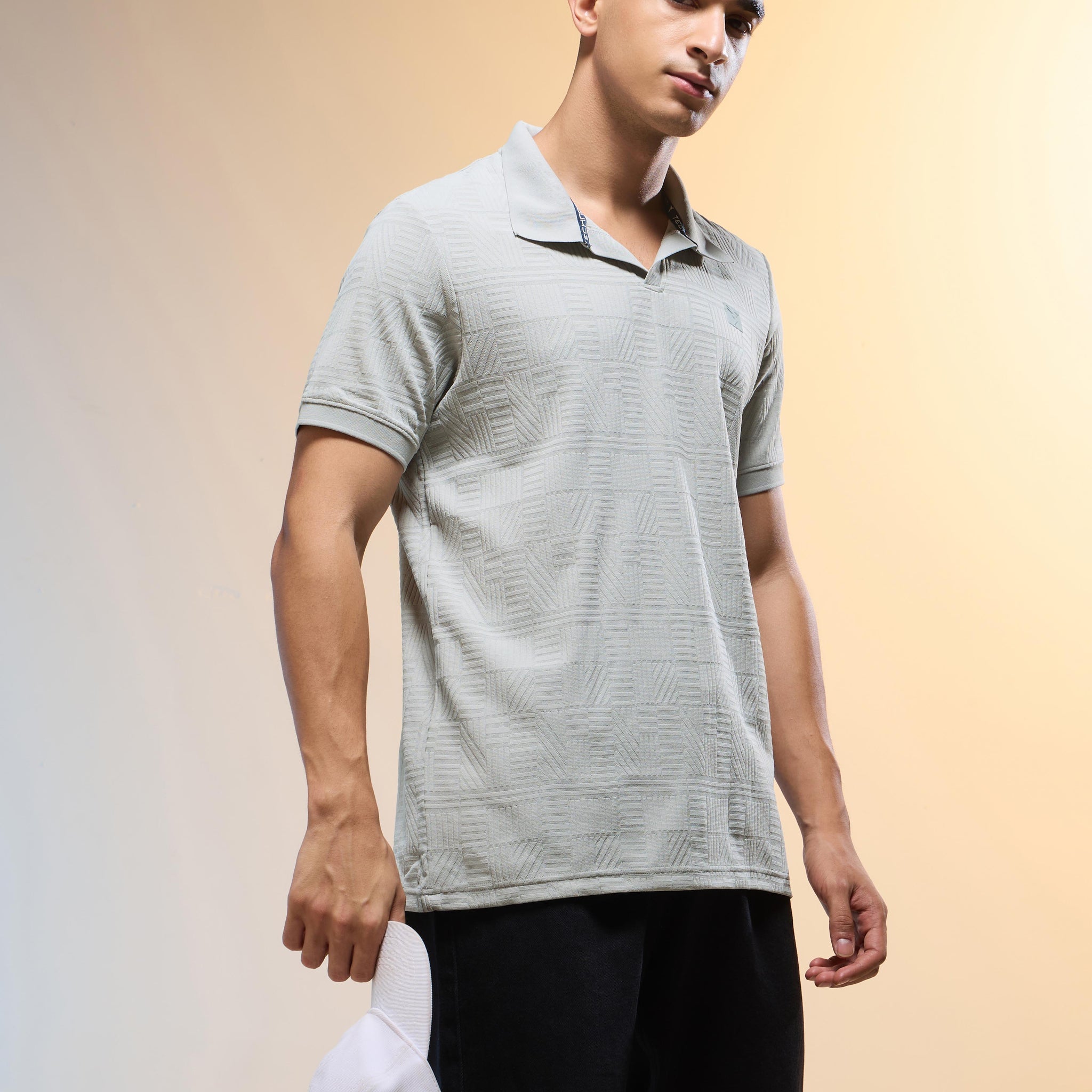 Men Jacquard Slim Fit Polo Sports T-shirt with COTFLEX