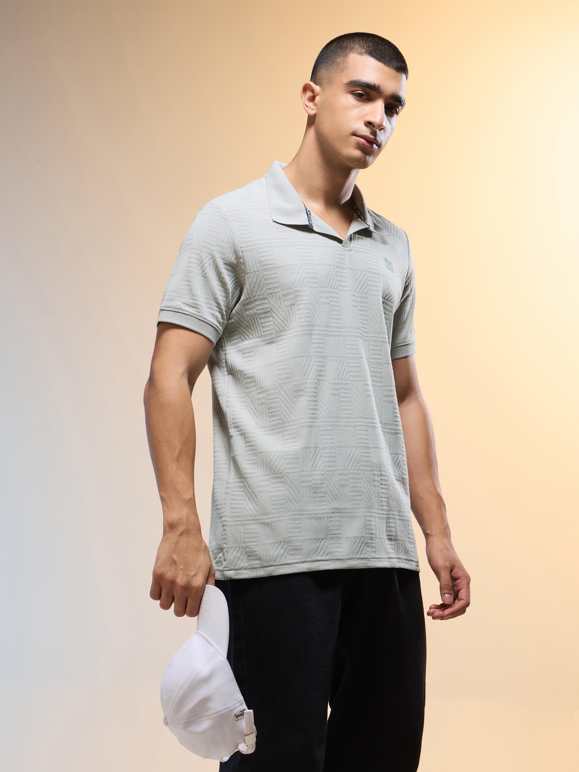 Men Jacquard Slim Fit Polo Sports T-shirt with COTFLEX