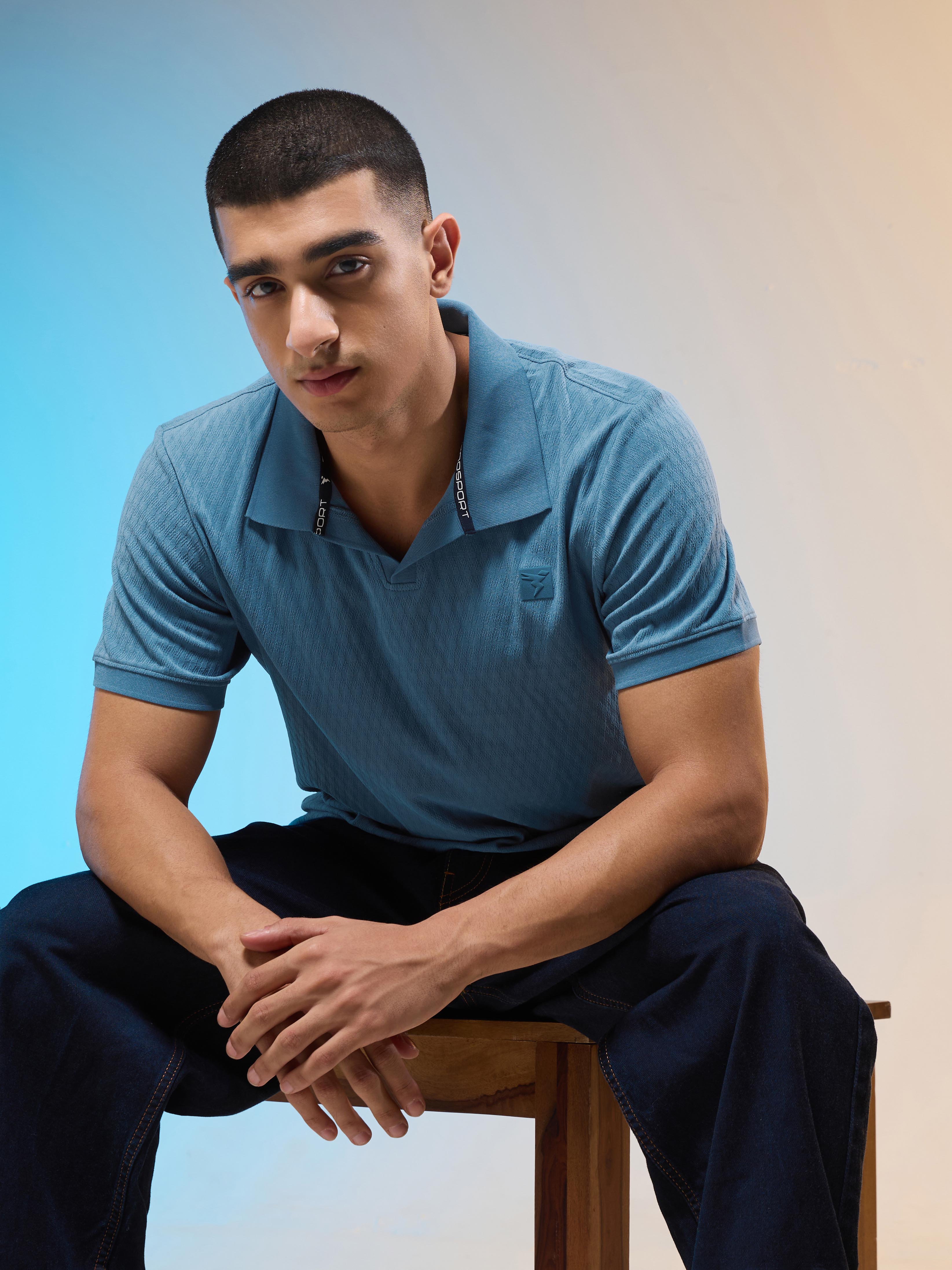 Men Jacquard Slim Fit Polo Sports T-shirt with COTFLEX