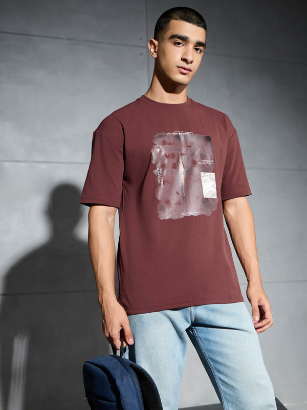 Men Printed Oversized Round Neck Sports T-shirt with ELASTO PLUS