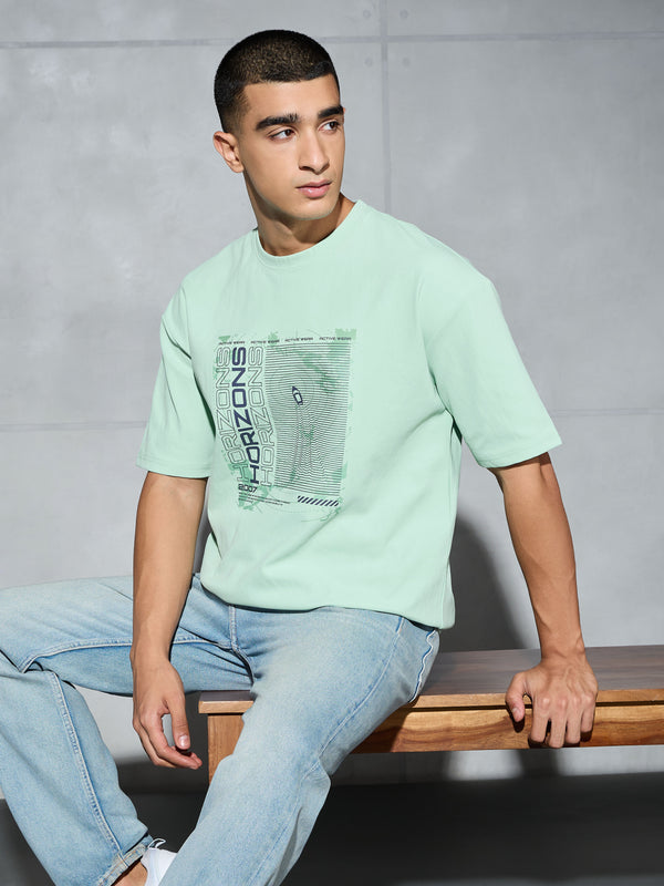 Men Printed Oversized Round Neck Sports T-shirt with ELASTO PLUS